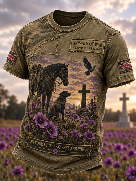 Men's UK Remembrance Day Commemorating Animals In War Short Sleeve T-Shirt