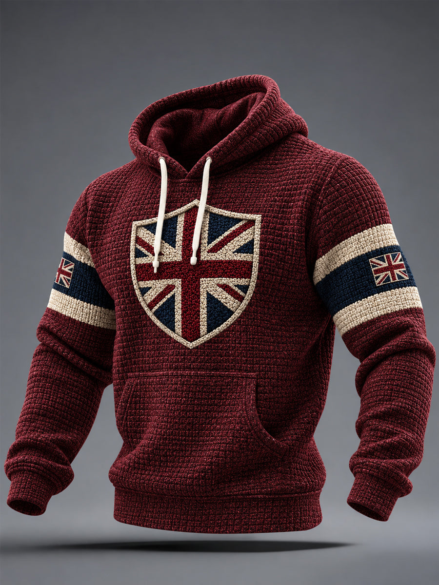 Men's UK Flag Print Casual Waffle Hoodie