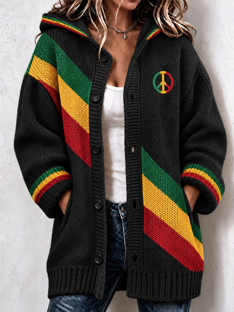 Women's Reggae-Inspired Cozy Knit Hooded Cardigan