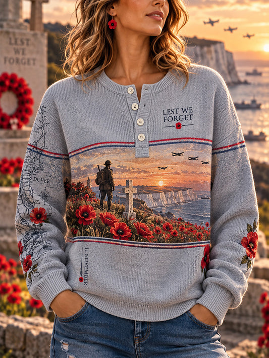 Women‘s British Remembrance Day Printed Long-sleeve Cardigan