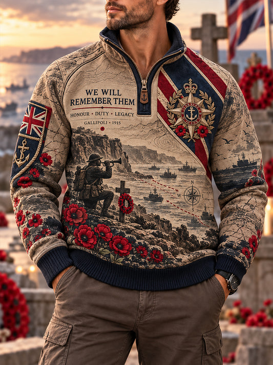 Men's British Veteran Remembrance Day Half-Zip Sweatshirt