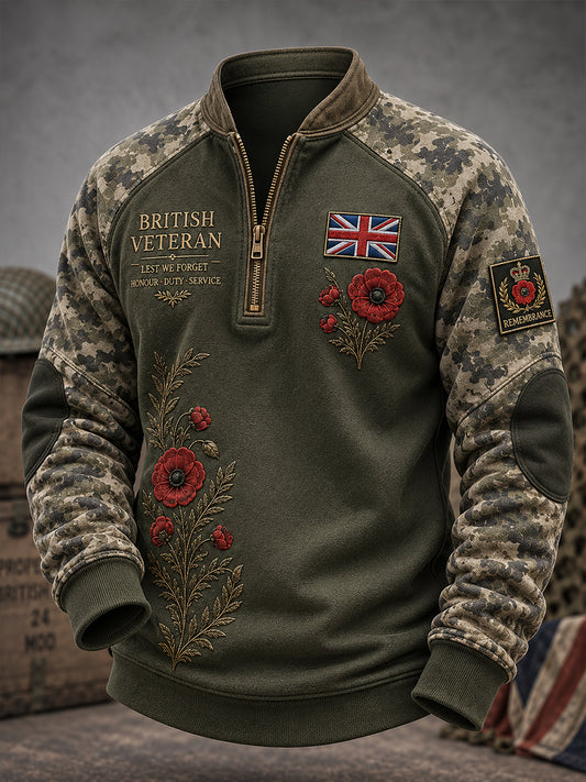 Men's British Veteran Remembrance Day Half-Zip Sweatshirt