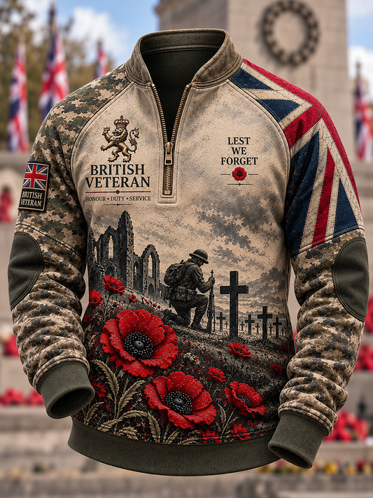 Men's British Veteran Remembrance Day Half-Zip Sweatshirt