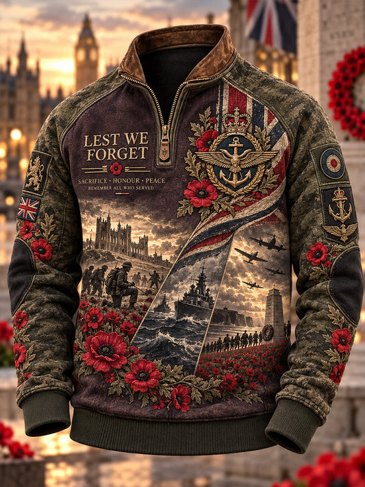 Men's British Veteran Remembrance Day Henley Half-Zip Sweatshirt