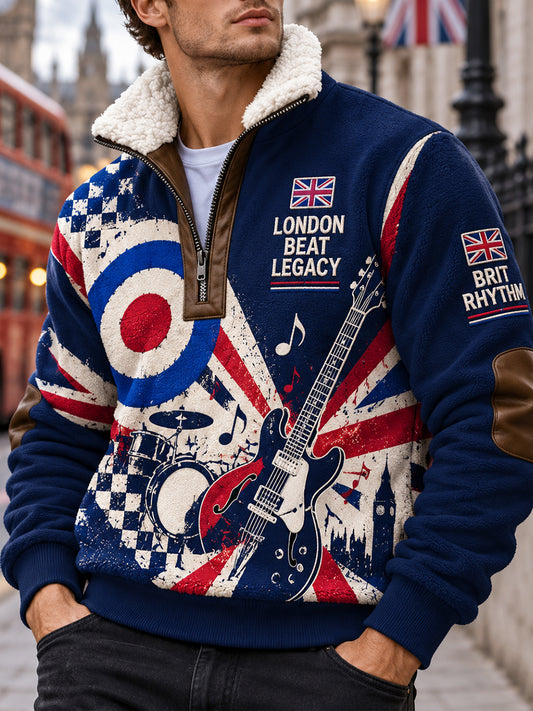 Men's Fleece-Lined High-Neck Sweatshirt With Modern Cultural Commemorative Print