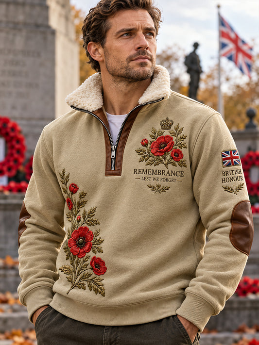 Men's Fleece-Lined High-Neck Sweatshirt With Remembrance Day Themed Print