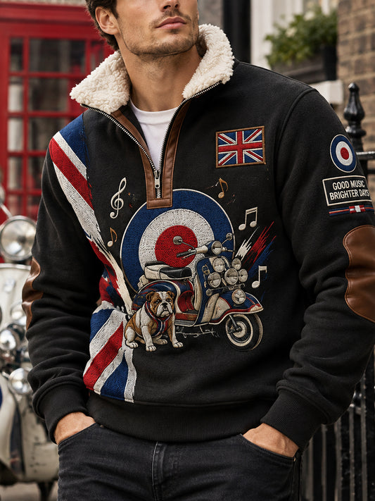 Men's Fleece-Lined High-Neck Sweatshirt With Modern Cultural Commemorative Print
