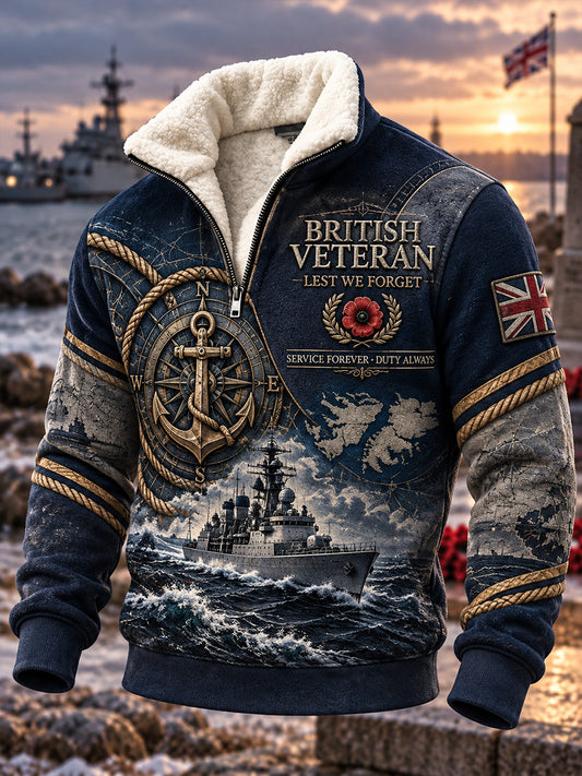 Men's British Veteran Remembrance Day Fleece-Lined Half-Zip Sweatshirt