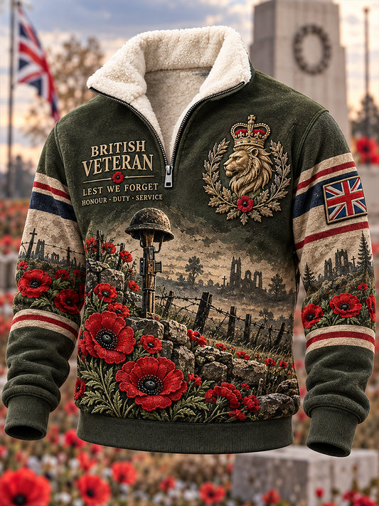 Men's British Veteran Remembrance Day Fleece-Lined Half-Zip Sweatshirt