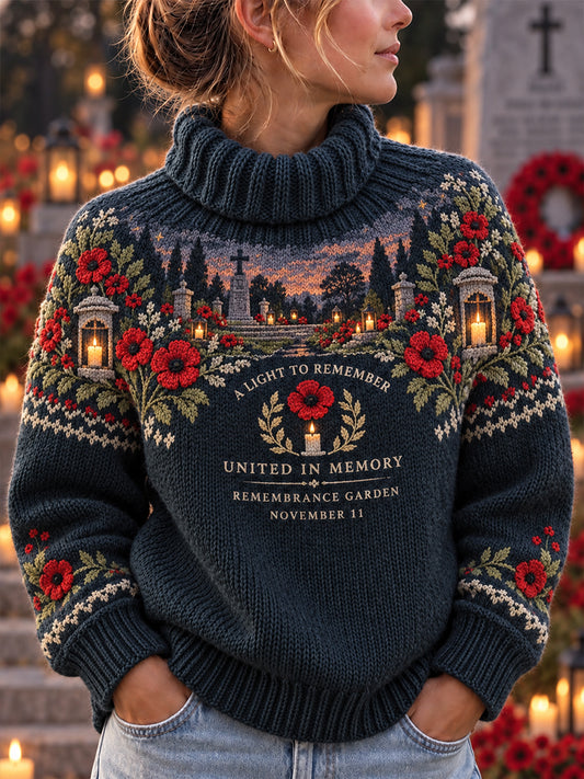 Women's Remembrance Day Print Turtleneck Knit Sweater