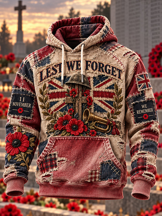 Men's British Veterans Remembrance Day Oversized Drop-Shoulder Hoodie with Pockets