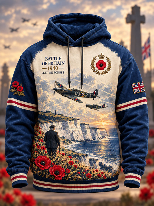 Men's British Veterans Remembrance Day Oversized Drop-Shoulder Hoodie with Pockets