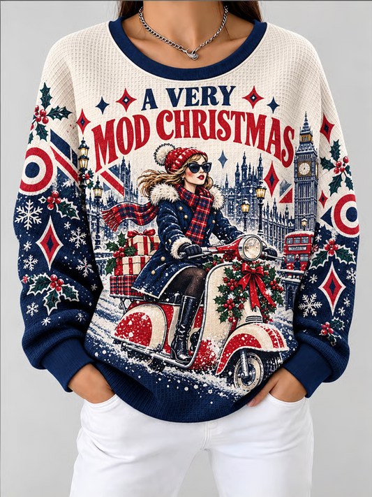 Women's Mods Culture UK Music Lover Christmas Printed Waffle Top
