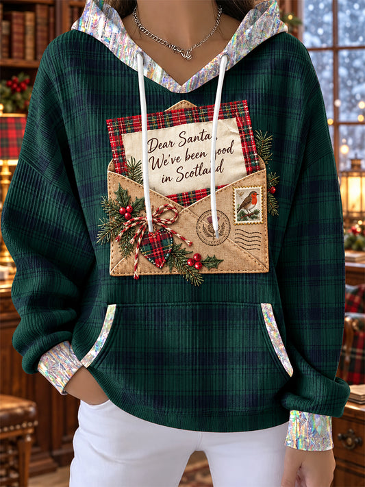 Women's Vintage Scottish Christmas Ribbed Hoodie