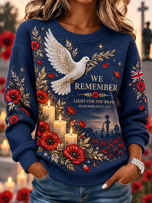 Women's Remembrance Day Print Waffle-Knit Long-Sleeve Sweatshirt