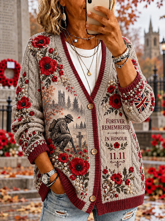 Women's Remembrance Day Print Knit Cardigan