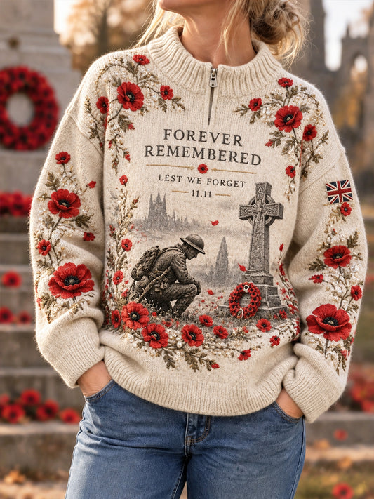 Women's Remembrance Day Print Turtleneck Knit Sweater