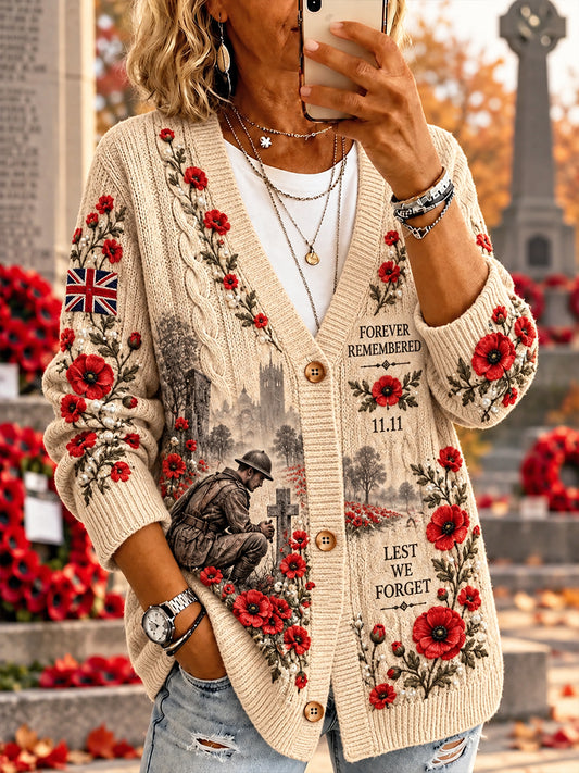 Women's Remembrance Day Print Knit Cardigan