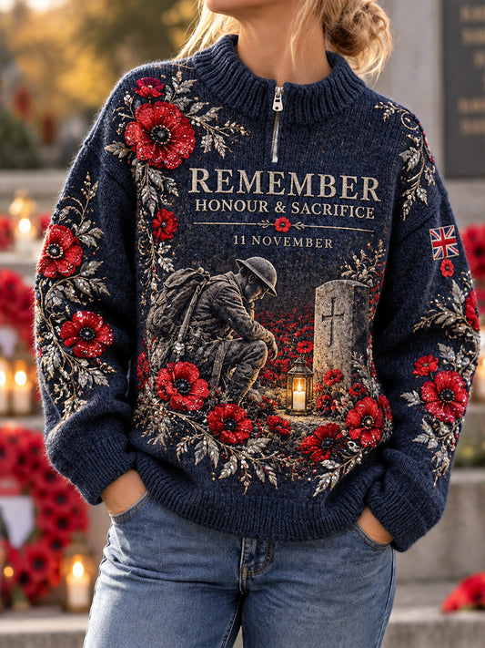 Women's Remembrance Day Print Turtleneck Knit Sweater