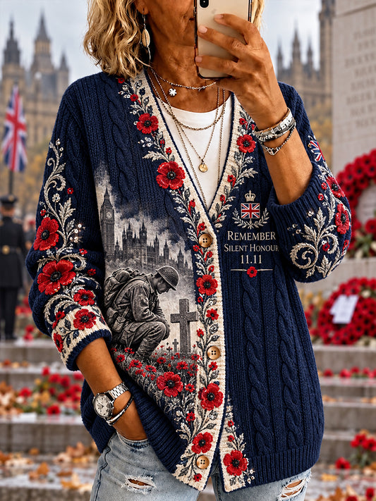 Women's Remembrance Day Print Knit Cardigan