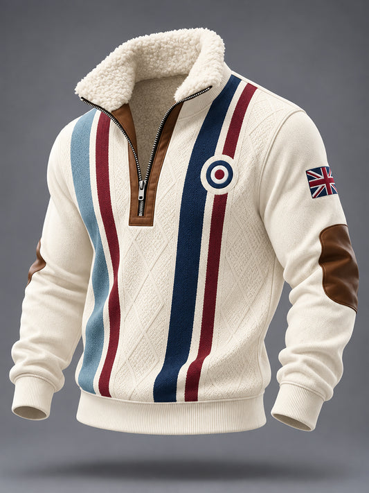 Men's Fleece-Lined Turtleneck Sweatshirt With Modern Cultural Graphic Print