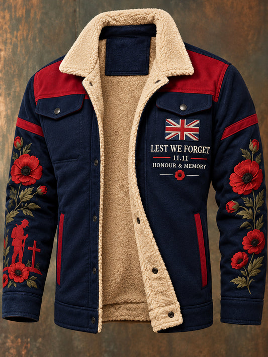 Men's Fleece-Lined Jacket With Veteran Memorial Graphic Print