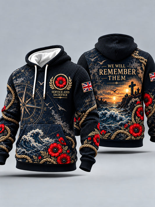 Men's British Veterans Remembrance Day Checkered Cotton Hoodie