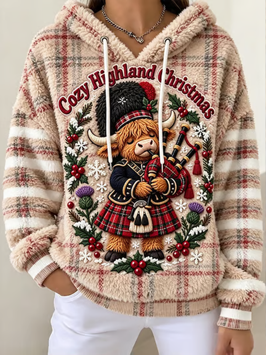 Women's Scottish Christmas Printed Flannel Hoodie