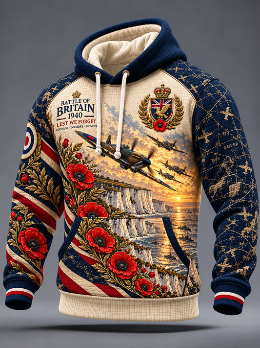 Men's British Veterans Remembrance Day Oversized Drop-Shoulder Hoodie with Pockets