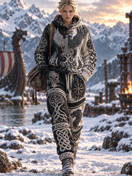 Women's Viking Art Drop Shoulder Sweatshirt Jacket & Jogger Pants 2 Piece Set