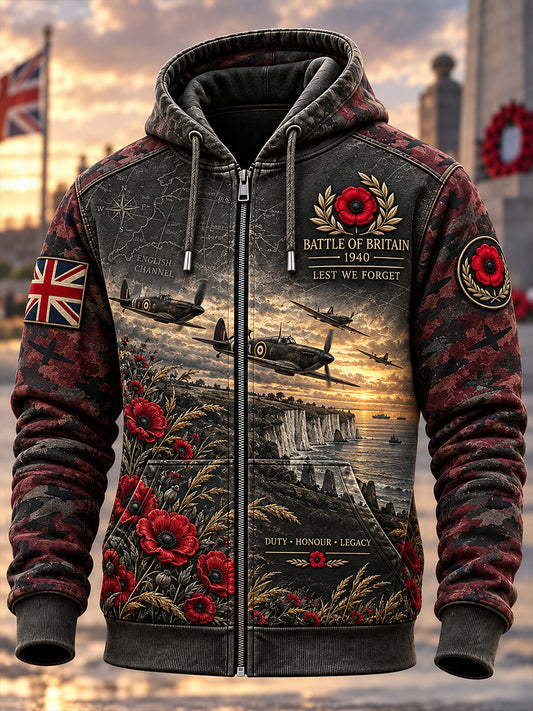 Men's British Veterans Remembrance Day  Zip-Up Hoodie