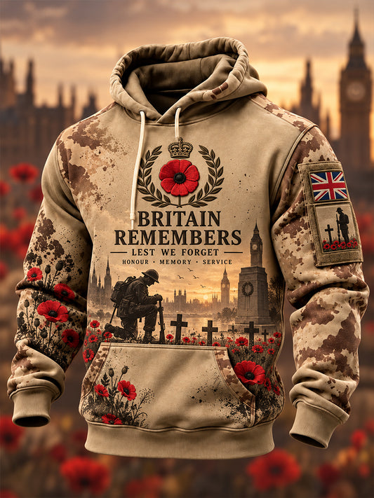 Men's British Veterans Remembrance Day  Oversized Drop-Shoulder Hoodie with Pockets