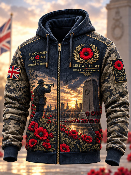 Men's British Veterans Remembrance Day Zip-Up Hoodie