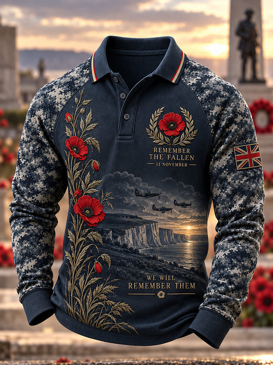 Men's British Veterans Remembrance Day Waffle Long Sleeve T-Shirt