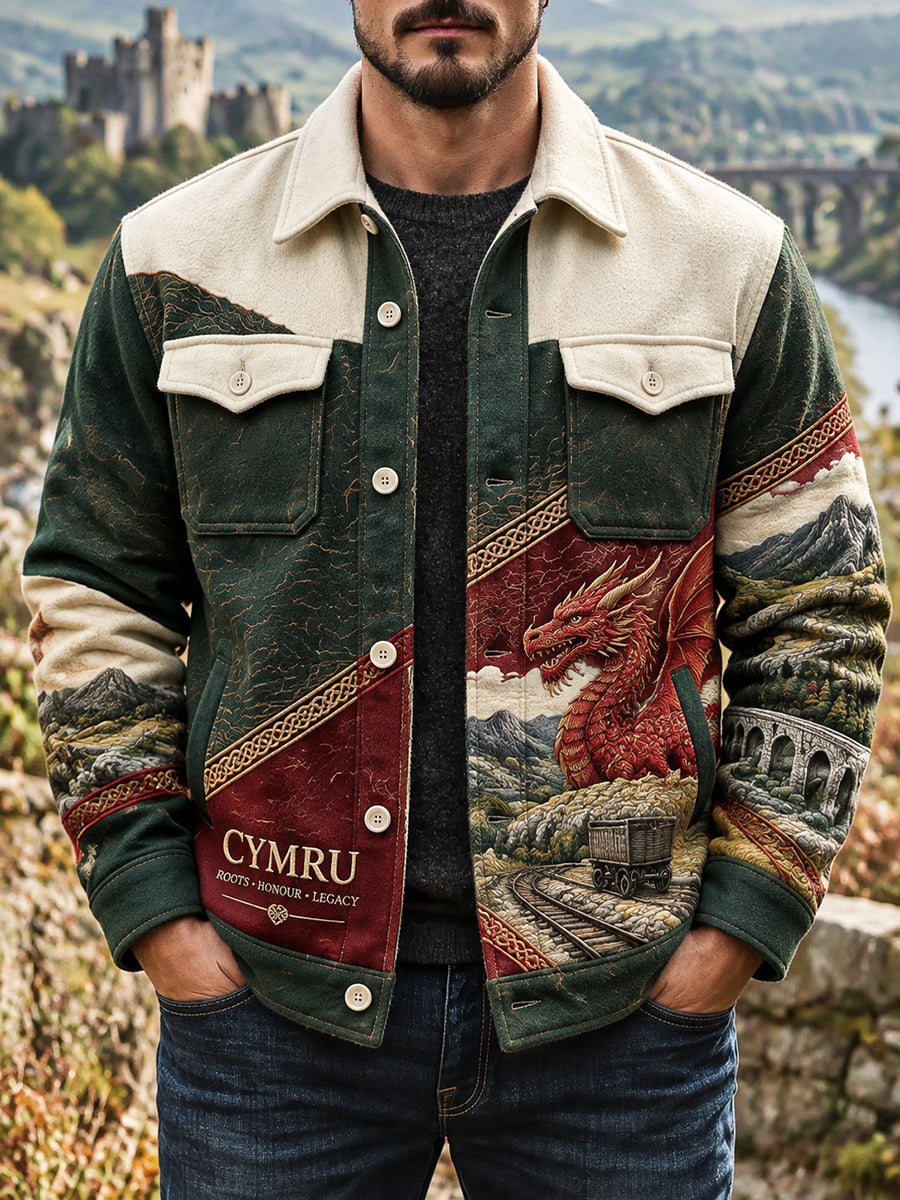 Men's Retro British Wales Printed Heavyweight Jacket