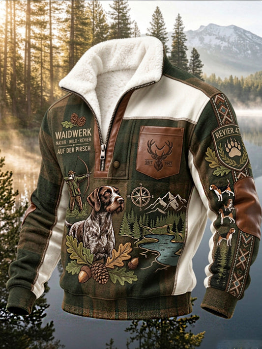 Men's Hunting Season Hunting Nature Wildlife Territory Hound Portrait Print Polo Sweatshirt