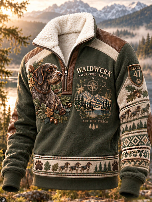 Men's Hunting Season Hunting Nature Wildlife Territory Hound Portrait Print Polo Sweatshirt