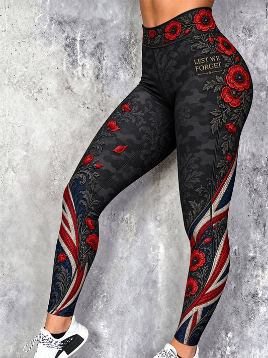 Women's Remembrance Day Lest We Forget Stretch Sports Leggings