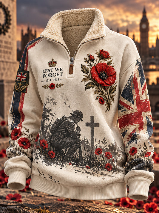 Women’s Fleece-Lined High-Neck Sweatshirt With Remembrance Day-Themed Veteran Tribute Print
