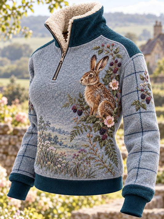 Women's British Rural Culture Fur Collar Top