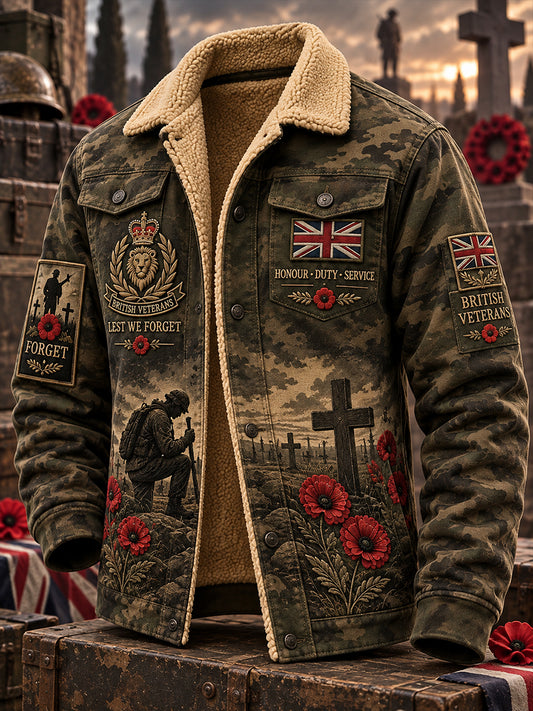 Men’s Remembrance Day-Themed Fleece-Lined Jacket With Veteran-Inspired Prints