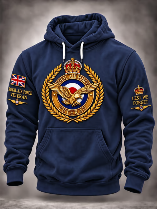 Men's British Veteran Printed Hoodie with Pockets
