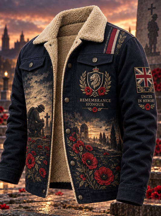 Men’s Remembrance Day-Themed Fleece-Lined Jacket With Veteran-Inspired Prints