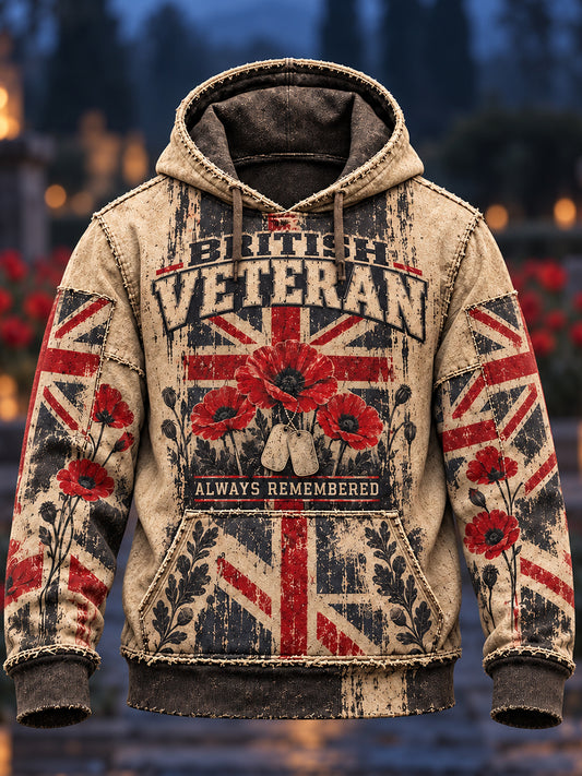 Men's British Veteran Printed Casual Hoodie