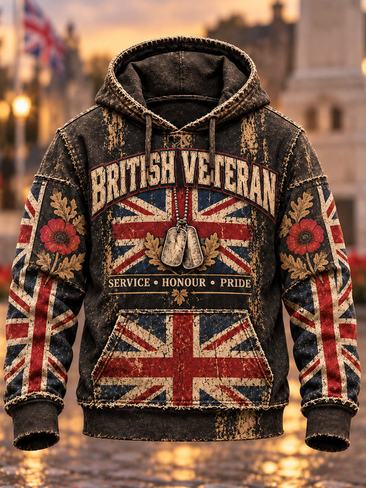 Men's British Veteran Printed Casual Hoodie