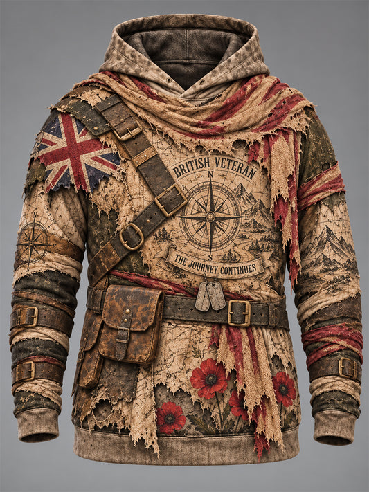 Men's British Veteran Printed Casual Hoodie