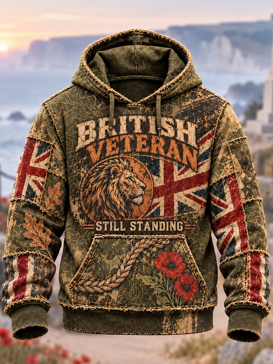 Men's British Veteran Printed Casual Hoodie