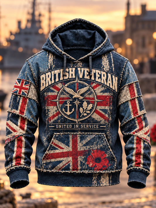 Men's British Veteran Printed Casual Hoodie