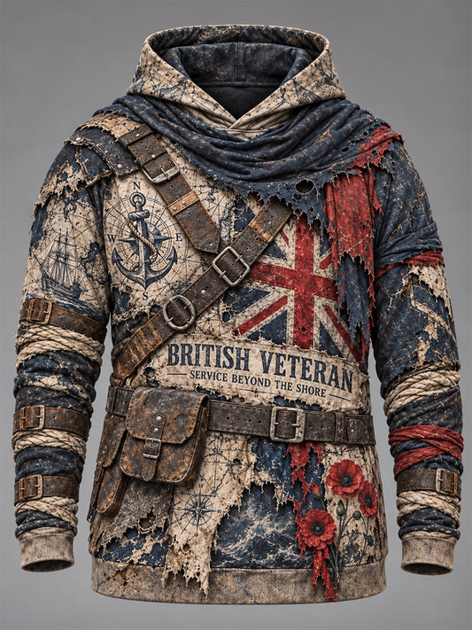 Men's British Veteran Printed Casual Hoodie