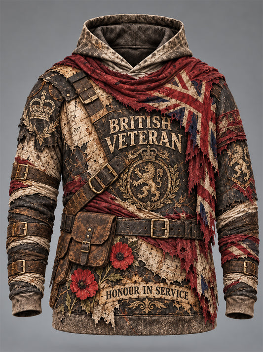 Men's British Veteran Printed Casual Hoodie